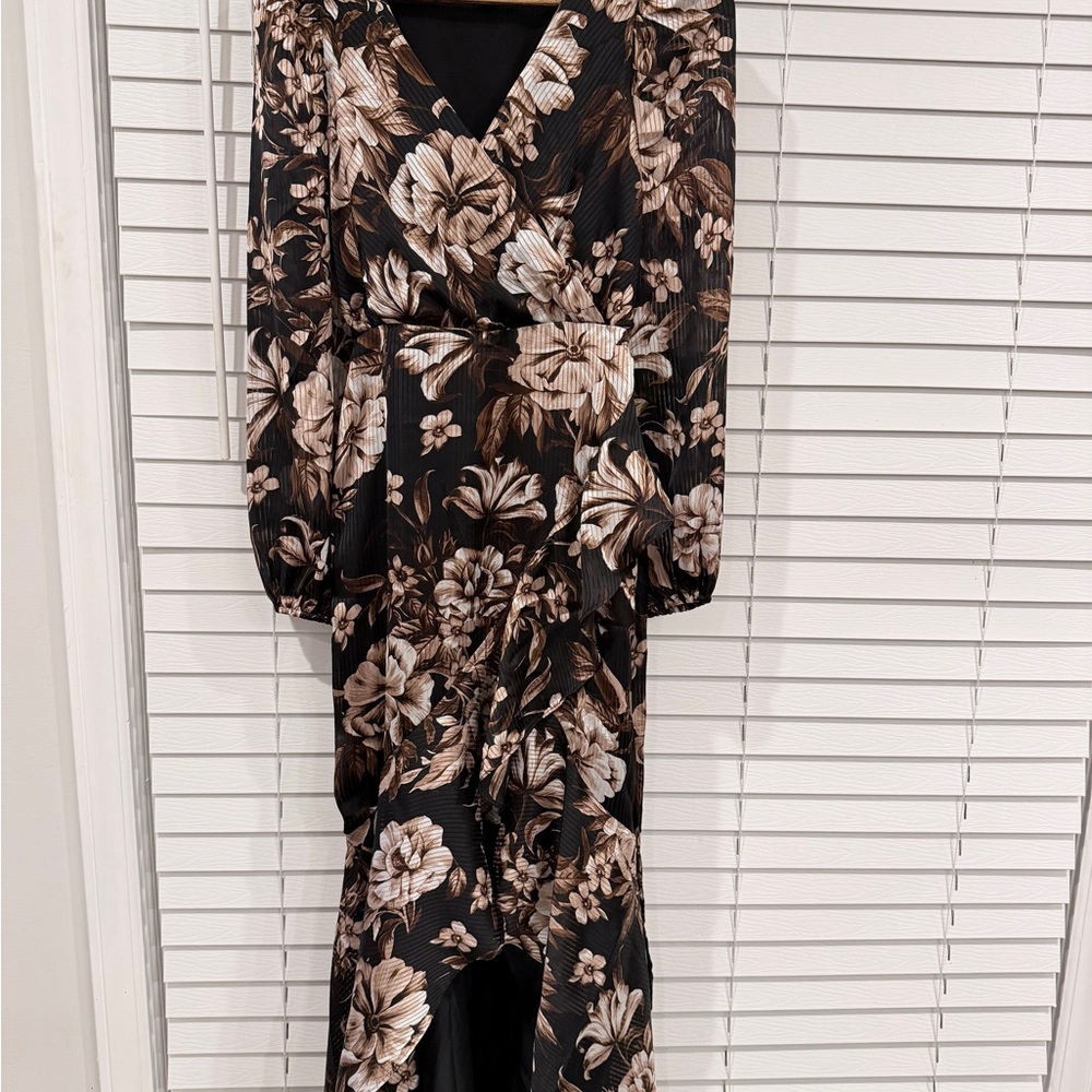 Express Black and Brown Floral Long Sleeve Dress